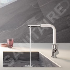 Kludi L-ine S - Mitigeur d’évier avec douchette extractible, chrome/blanc mat 408519375