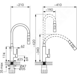 Novaservis Ferro - Mitigeur d'évier avec bras flexible, 2 jets blanc / chrome 70730,0B