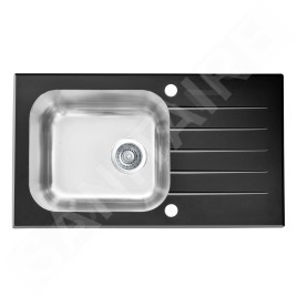 Alveus Altone - Évier 780x435 mm, avec commande de vidage, verre noir / inox 1114558