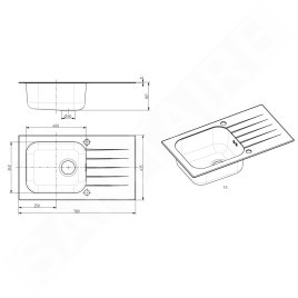 Alveus Altone - Évier 780x435 mm, avec commande de vidage, verre noir / inox 1114558