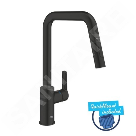 Grohe QuickFix Start - Mitigeur d’évier avec douchette extractible, noir mat 306312430