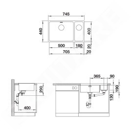 Blanco Andano 500/180 - Évier, 745x440 mm, inox 522991