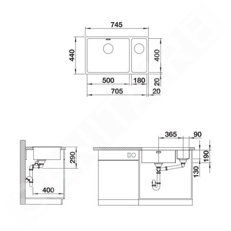 Blanco Andano 500/180 - Évier, 745x440 mm, inox 522991