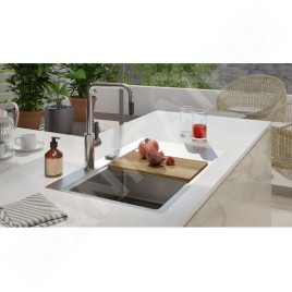 Alveus Pure - Évier 860x525 mm, avec commande du vidage, bac à gauche, inox 1103652