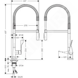 Axor Citterio - Mitigeur d’évier Semi-Pro avec douchette extractible, chrome 39840000