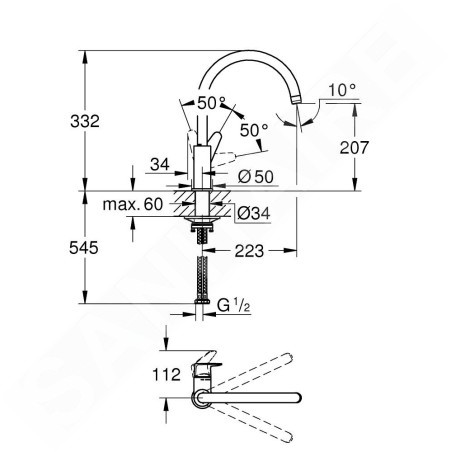 Grohe BauCurve - Mitigeur d’évier, chrome 31231001