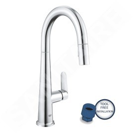 Grohe Veletto - Mitigeur d'évier avec douchette extractible, chrome 30419000