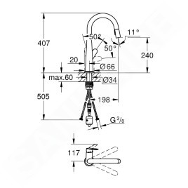 Grohe Veletto - Mitigeur d'évier avec douchette extractible, chrome 30419000