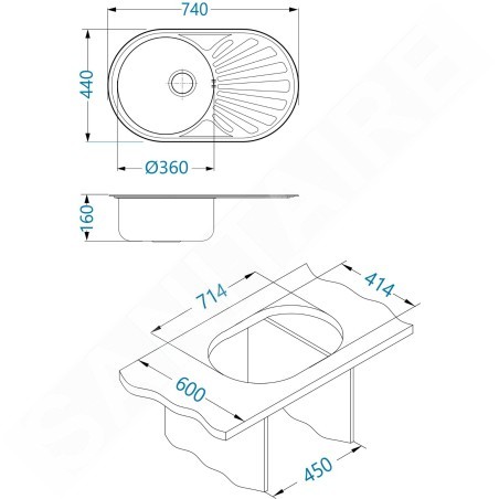 Alveus Ciklo - Évier 740x440mm, inox 1123986
