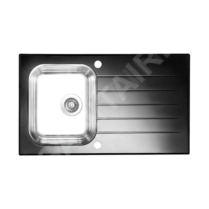 Alveus Glassix - Évier 860x500 mm, avec commande de vidage, verre noir / inox 1099450