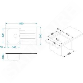 Alveus Glassix - Évier 860x500 mm, avec commande de vidage, verre noir / inox 1099450