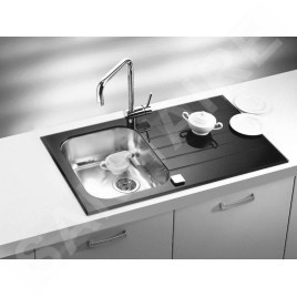 Alveus Glassix - Évier 860x500 mm, avec commande de vidage, verre noir / inox 1099450