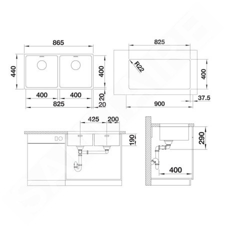 Blanco Andano 400 - Évier, 865x440 mm, InFino, inox 522987