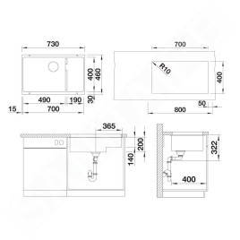 Blanco Subline 700 - Évier en silgranit, 730x460 mm, avec accessoires, InFino, blanc 523456