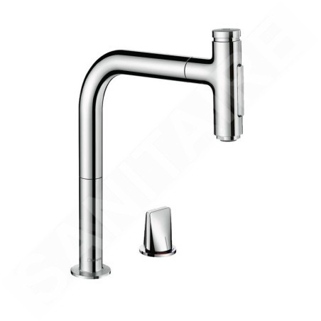 Hansgrohe M71 - Mitigeur d'évier Metris Select avec douchette extractible, installation 2 trous, chrome 73819000