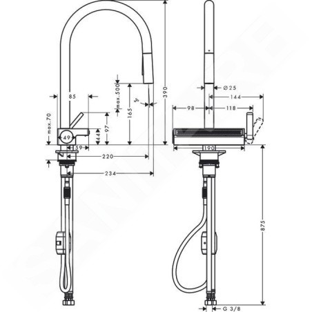 Hansgrohe M81 - Mitigeur d'évier Aquno Select avec bec extractible et jet plat, sBox, simili inox 73837800