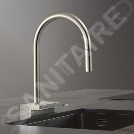 Hansgrohe M81 - Mitigeur d'évier Aquno Select avec bec extractible et jet plat, sBox, simili inox 73837800