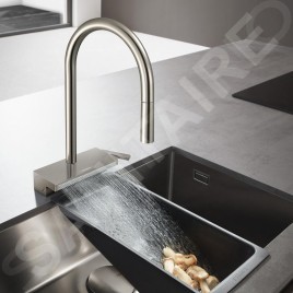 Hansgrohe M81 - Mitigeur d'évier Aquno Select avec bec extractible et jet plat, sBox, simili inox 73837800