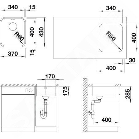 Blanco Supra 340 - Évier, 370x430 mm, inox brossé 518199