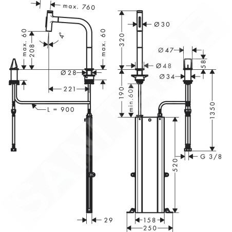 Hansgrohe M71 - Mitigeur d'évier M7120-H200 avec douchette extractible, installation 2 trous, sBOX, noir mat 73818670