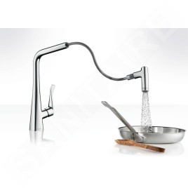 Hansgrohe Metris New - Mitigeur de cuisine 320 avec douchette extractible, aspect inox 14820800