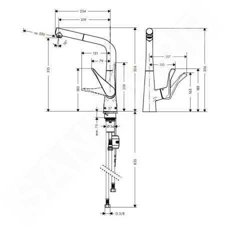 Hansgrohe Metris New - Mitigeur d’évier 320 avec douchette extractible, aspect inox 14821800