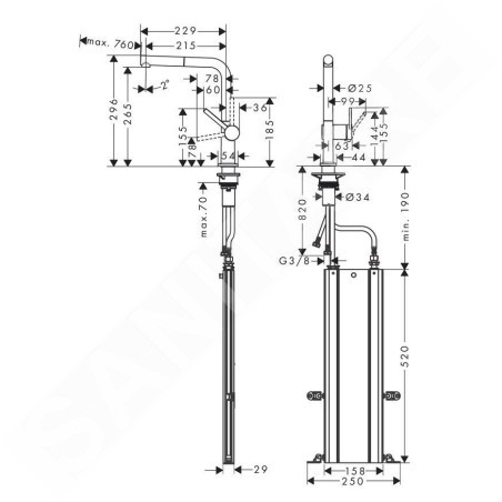 Hansgrohe M54 - Mitigeur d'évier Talis avec bec extractible, sBox, chrome noir brossé 72809340