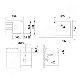 Blanco Lemis 45 - Évier, 605x500 mm, avec commande du vidage, inox brossé 525114
