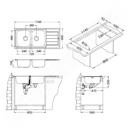 Alveus Line Maxim - Évier 1160x500 mm, avec commande du vidage, inox 1087975