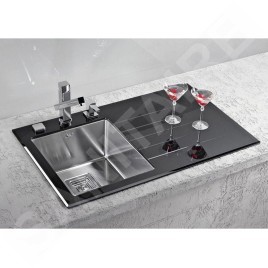 Alveus Crystalix - Évier 860x540 mm, avec commande du vidage, bac à gauche, verre noir / inox 1099633