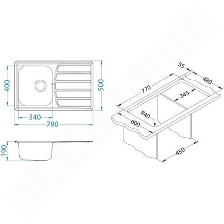 Alveus Zoom Maxim - Évier 790x500 mm, inox 1108173
