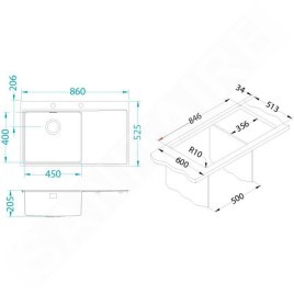 Alveus Pure Up - Évier 860x525 mm, avec commande du vidage, bac à droite, inox 1123792