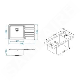 Alveus Rando - Évier 860x500 mm, avec commande du vidage, bac à gauche, inox 1131207