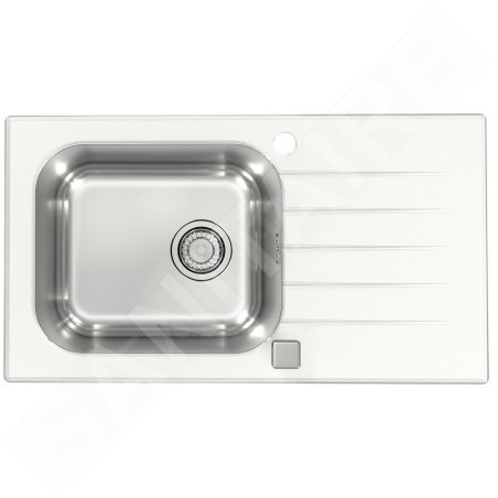 Alveus Altone - Évier 780x435 mm, avec commande de vidage, verre blanc / inox 1130527
