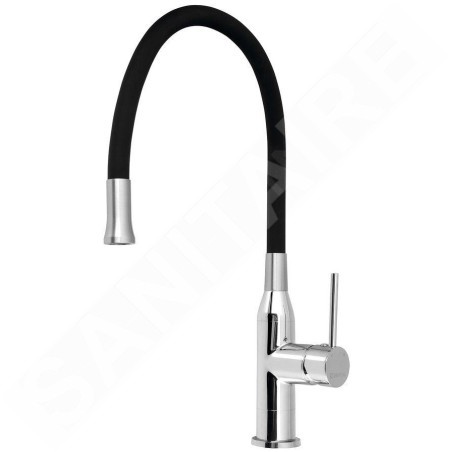 Sapho Robinetterie - Mitigeur d'évier Sili avec bras flexible, noir/chrome SR426