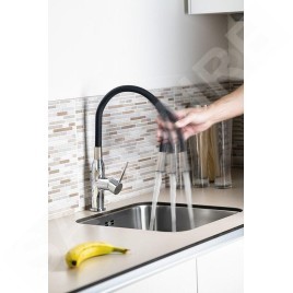 Sapho Robinetterie - Mitigeur d'évier Sili avec bras flexible, noir/chrome SR426