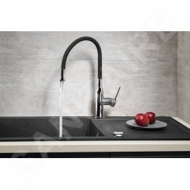 Sapho Robinetterie - Mitigeur d'évier Sili avec bras flexible, noir/chrome SR426
