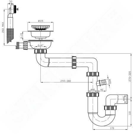 Bruckner Accessoires - Siphon d'évier gain de place avec trop plein, blanc 155.127.0