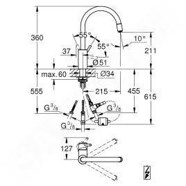 Grohe Concetto - Mitigeur d'évier avec douchette extractible, chrome 31212003