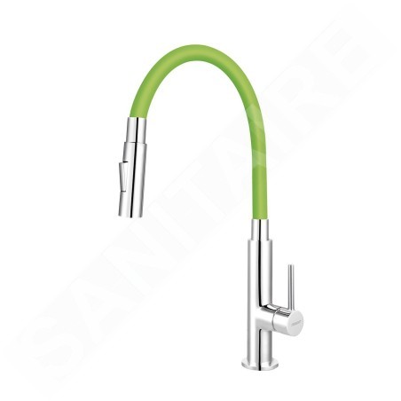 Novaservis Ferro - Mitigeur d'évier avec bras flexible, 2 jets, vert / chrome 70730,0Z