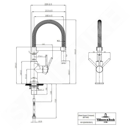 Villeroy & Boch Steel Expert Compact - Mitigeur d'évier avec bras flexible et douchette, noir mat 92730006