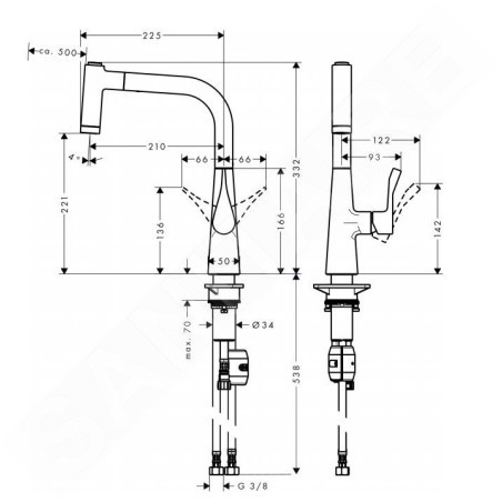 Hansgrohe Metris - Mitigeur d'évier 220 avec douchette extractible, aspect inox 14834800