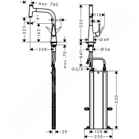 Hansgrohe Talis M51 - Mitigeur d'évier M5115-H220 avec douchette extractible, sBox, chrome 73852000