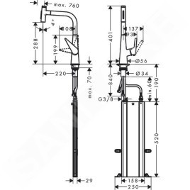 Hansgrohe Talis M51 - Mitigeur d'évier M5117-H300 avec douchette extractible, sBox, finition inox 73867800
