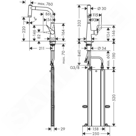 Hansgrohe M71 - Mitigeur d'évier Metris avec douchette extractible, sBox, EcoSmart, chrome 73823000