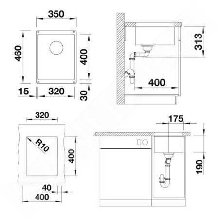 Blanco Subline 320 - Évier en Silgranit, 350x460 mm, InFino, blanc 523410