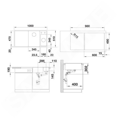 Blanco Axia III 6 - Évier en silgranit 1000x510 mm, avec commande de vidage et accessoires, InFino, blanc 524657