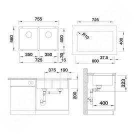 Blanco Subline 350/350 - Évier en Silgranit, 755x460 mm, InFino, blanc doux 527164