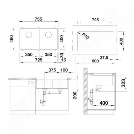 Blanco Subline 350/350 - Évier en Silgranit, 755x460 mm, InFino, blanc doux 527164