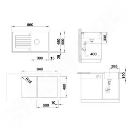 Blanco Zia 5 - Évier en silgranit, 860x500 mm, gris 527387
